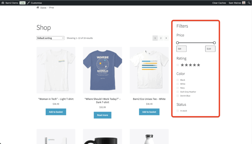 WooCommerce native attribute filters widget on shop page